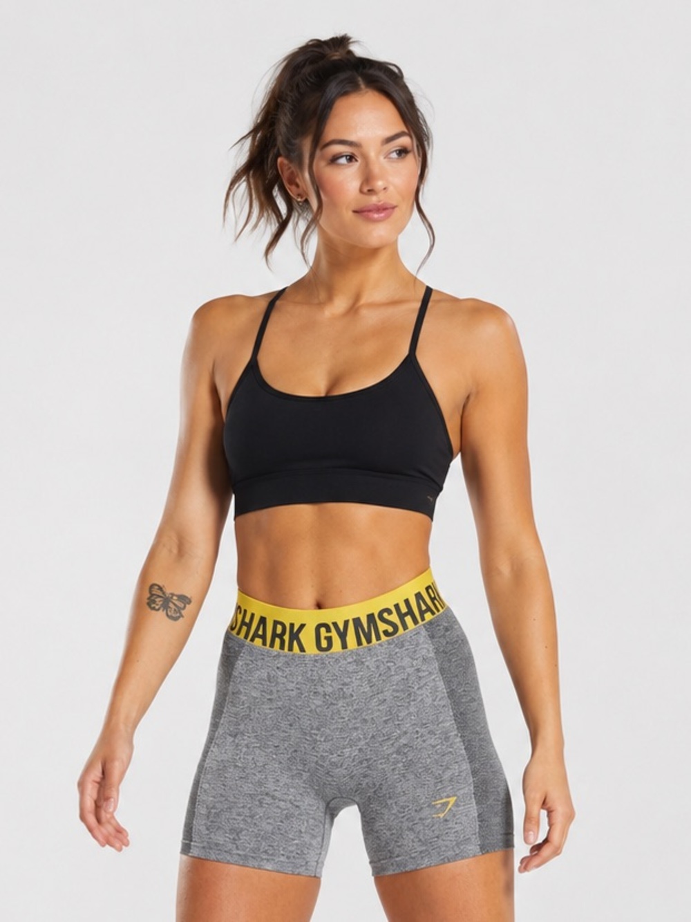 Gymshark Flex Seamless Shorts Medium Grey Yellow Mid Rise Workout Gym Training